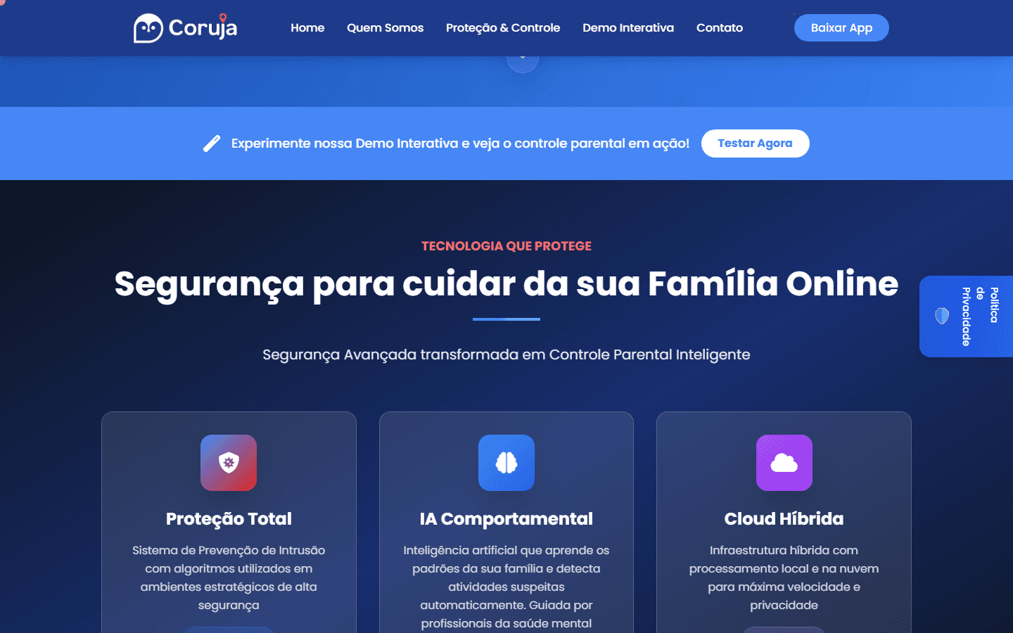 Print de recursos do Coruja App