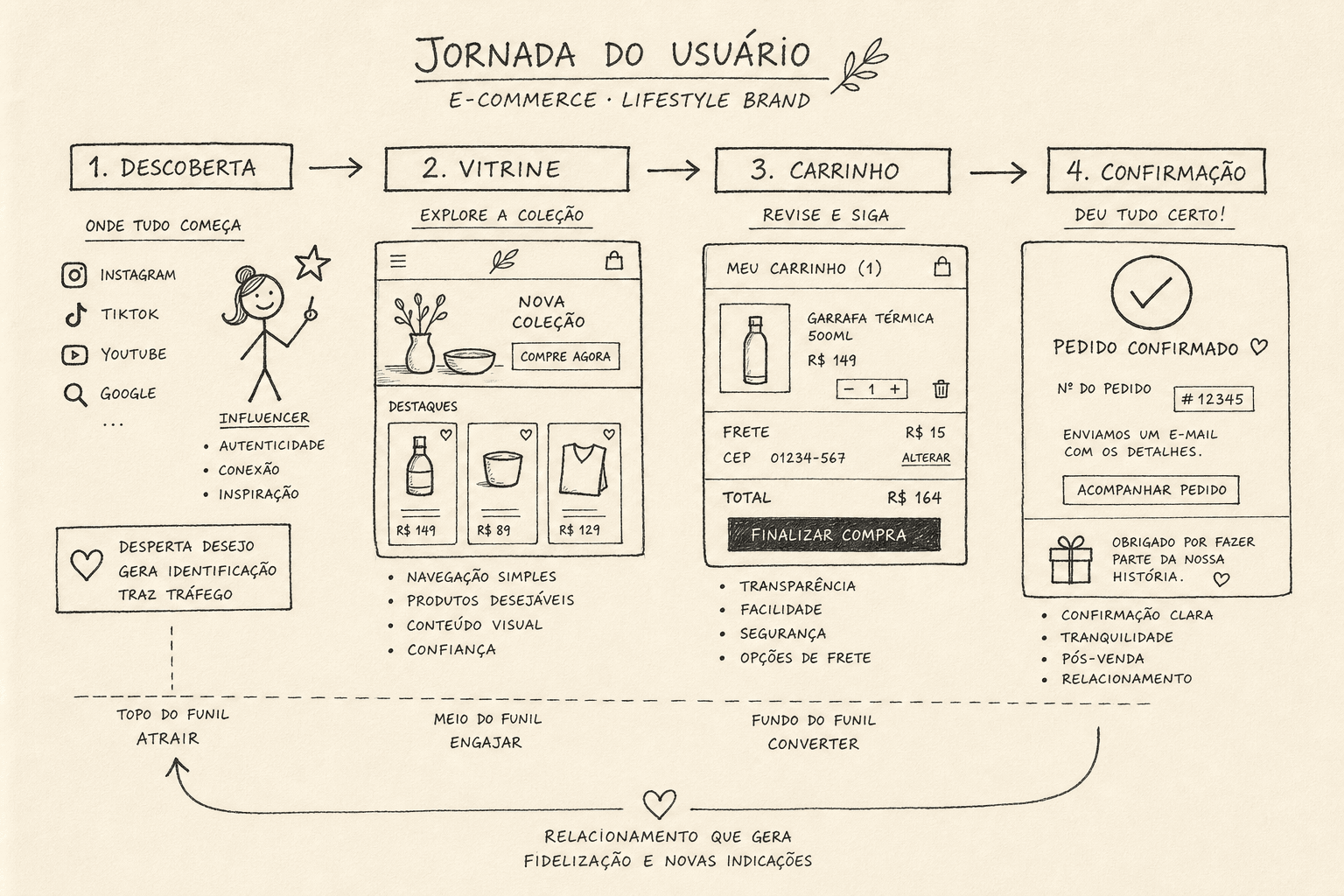 Sketch à mão da jornada FOS